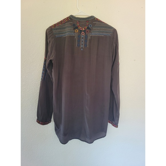 BIYA Johnny Was Embroidered Silk Tunic Top Long Sleeve Bohemian Blouse XS #11 - Picture 4 of 9